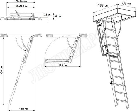 Чердачная лестница Fakro LTK Thermo 700*1400*3300 Чердачная лестница Fakro LTK Thermo 700*1400*3300