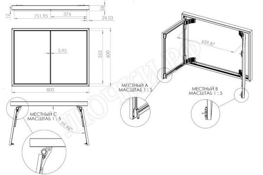Люк под плитку Секрет 3.0, 2 створки 1050*1300 Люк под плитку Секрет 3.0, 2 створки 1050*1300